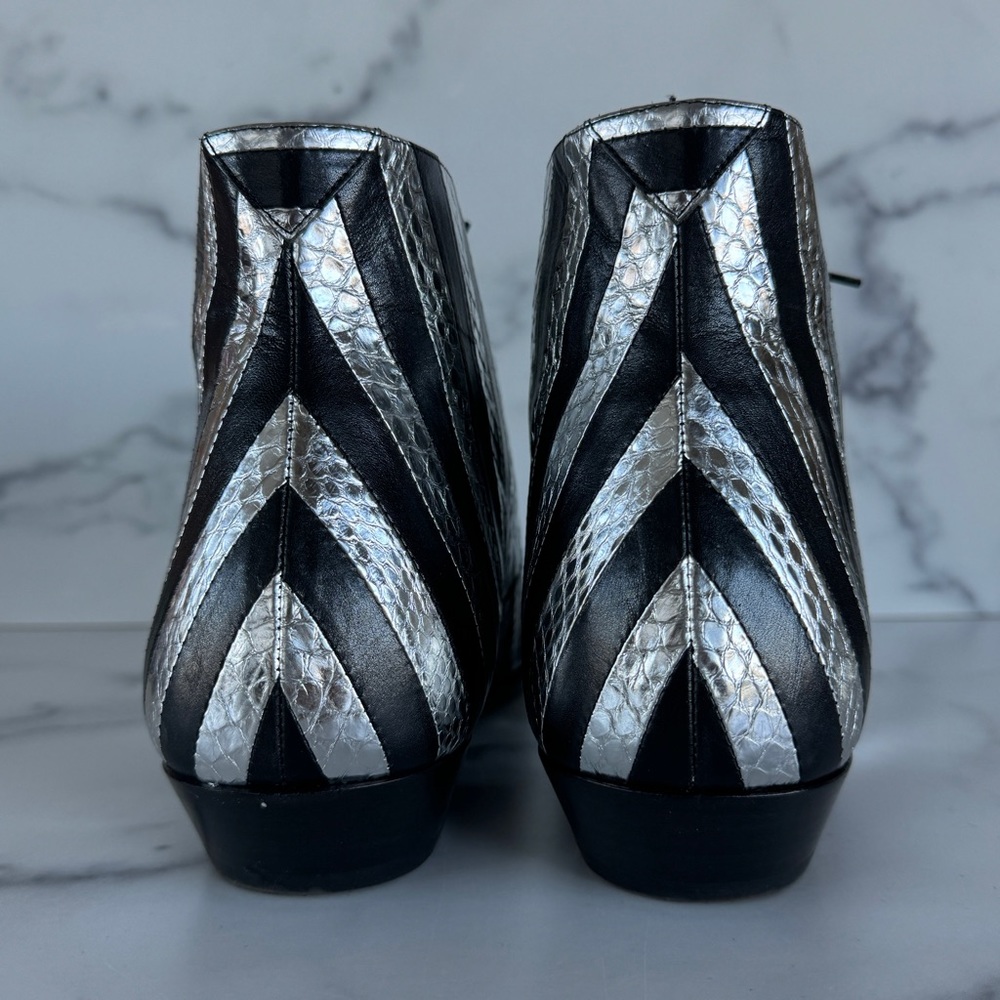 Saint Laurent Snakeskin Stripe Boots Silver & Black Size EU 44 / US 11 - Picture 7 of 9